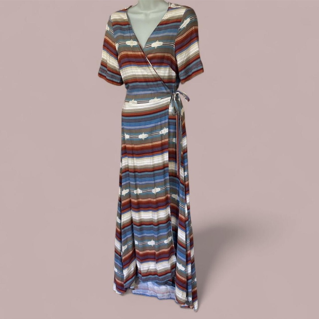 Stetson Blue And Brown Striped Midi Dress